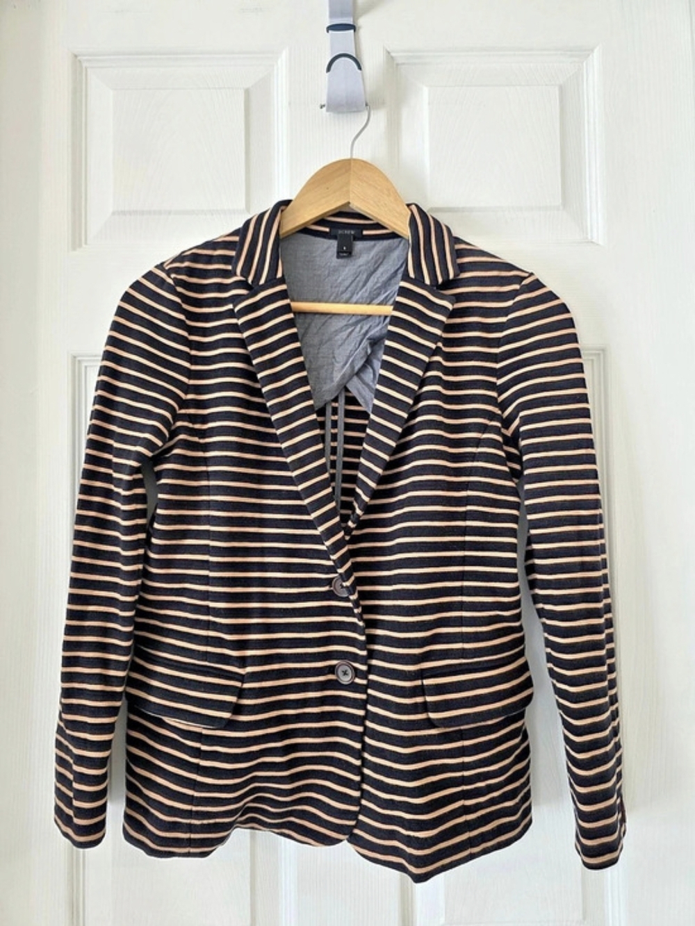J.Crew Maritime Striped Knit Blazer in Black and Tan W/ Pockets Size Small
